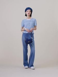 V·grass/V-GRASS | Áo Thun Dệt Kim Tay Ngắn Viền Crochet