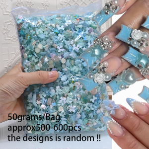 50g/Bag Random Blue Mixed Bow/Flower Nail Art Charms 500-600pcs  Resin Camellia/Bowknot Nails Decoration DIY Manicure Accessorie