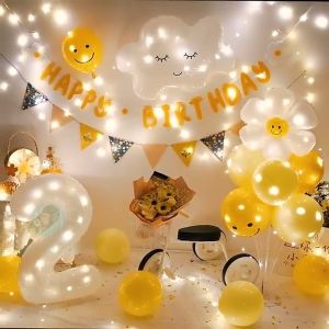 Daisy Balloon White Yellow Sunflower Banner Hat for Kid Birthday Party Decorations