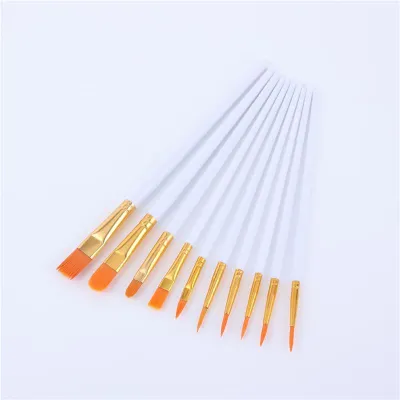 Nylon Flat Head Paint Brushes Set 10 Pieces for Face Painting Watercolor Acrylic Oil Painting Cosmetic Tools Plastic Handle