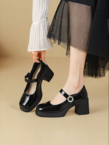 Josiny | Black Thick-Heeled Mary Jane Shoes