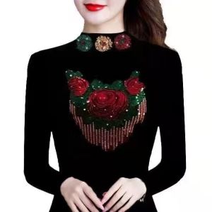 Thin/Fleece-lined Fall and Winter New Arrival Rhinestone Bottoming Shirt Silm Slimming Long-Sleeved T-shirt Plus Size Stretch Mom Fashion