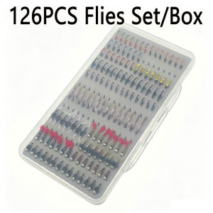 Bimoo 126pcs Flies Set Prince Nymph Scud Midge Flies Kit With Portable Fly Box Bass Trout Grayling Bluegill Fly Fishing Lures
