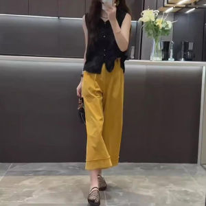 Shalldoer | Fashionable Summer Outfit Womens Sleeveless Top And Casual Pants Two-Piece Set High-End Design V-Neck Button Closure Nine-Piece Pants