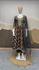 Women’s Floral Printed Anarkali Kurta Set with Dupatta | Elegant Ethnic Wear | Festive Collection HEAVY CREAP SILK| M TO XXL (PRE-BOOKING 2-3 WEEK)