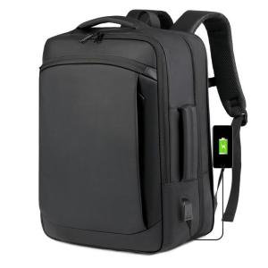 Mens Business Casual Commuter Large Capacity Laptop Backpack Leather Film Double Shoulder Bag USB Interface Travel Backpack