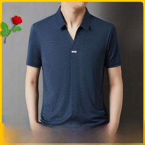 Mens Short Sleeve T-Shirt Ice Silk Loose Fit Polo Shirt Fashionable Half Sleeve Dad Casual Summer Wear Comfortable Breathable