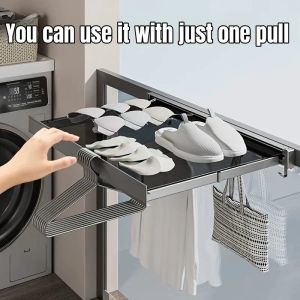 [SG Stock]Balcony Folding Clothes Hanger Stainless Steel Drying Rack Household Wall Mounted Invisible Drying Device Indoor Clothes Hanging