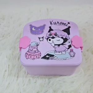 กล่องอาหาร 3ช่อง พร้อมช้อนส้อม ทรงขนมปัง คุโรมิ Kuromi / ชินจัง Shin Chan