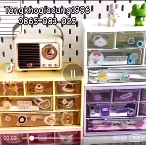 Hộp nhựa đa năng 4 ngăn nhỏ 2 ngăn to đựng đồ siêu xinh🍀kệ 6 ngăn đựng đồ mini tặng kèm sticker