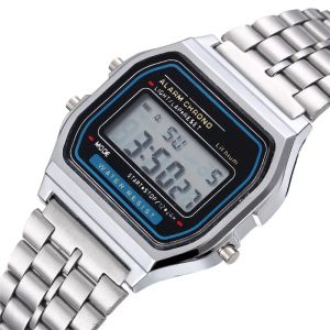 Luxury LED Digital Mens Watch Stainless Steel Electronic Wristwatch Simple Business Gold Silver Reloj Hombre