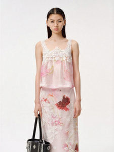 XIAOLI | Spring New Elegant Romantic Pink Floral Lace Womens Tank Top