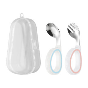 Orzbow ช้อนชุดส้อมและเครื่องครัวสแตนเลส316พร้อมด้ามจับกระชับสำหรับเด็กวัยหัดเดินให้อาหารด้วยตนเอง