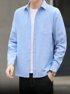 Mens Spring and Autumn Clothing Non-Ironing Oxford Cotton Long Sleeves Shirt Men K-style Young and Middle-Aged Casual Blue Shirt Mens Shirt