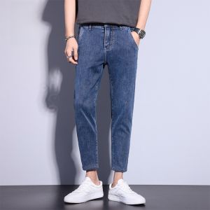 ROMON | Lormen Mens Summer Thin Fashion Slim Fit Jeans Elastic 9 Point Casual Pants Youth Wear Comfortable Stretchy Denim Shorts