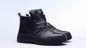 รองเท้าบูทมาร์ติน หนังวัวแท้ ส้นสูง หัวแหลม แต่งซิปด้านข้าง สไตล์เกาหลี สําหรับผู้ชาย ไซซ์ 39-44