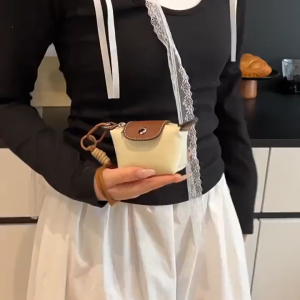 BECORATE Mini Dumpling Coin Purse Zip Wallet Card Holder Nylon Pouch Wristlet Keychain Portable Cute with Detachable Wrist Strap and Loop for Backpacks or Purses