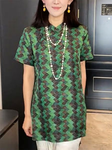 QINGNAER | Color-blocked Stand-collar Mandarin-collar Shirt