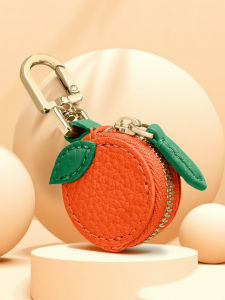Stylish Mini Orange Fruit Pendant Coin Purse Keychain Charm Small Bag Fashion PU Leather Pendant Accessory Bag Gift for Women