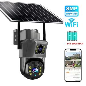Camera Năng Lượng Mặt Trời WiFi 8MP Với Hai Ống Kính Pin Tiết Kiệm Năng Lượng 4K Camera An Ninh Ngoài Trời IP CCTV Với Tầm Nhìn Ban Đêm PIR V380 Pro