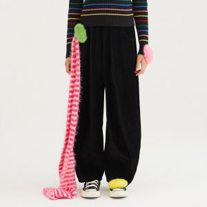 LOVESASAKIDS | Elastic Striped Corduroy Single-Pleated Wide Leg Cuffed Leisure Pants for Girls