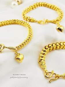 สร้อยข้อมือลายเม็ดข้าวโพดห้อยหัวใจหุ้มทองคำแท้หนาพิเศษเกรดพรีเมี่ยม(นน.3 บาท)