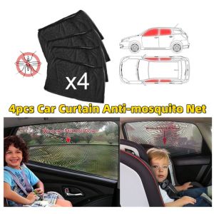 4PCS Car Sunshade Car Mosquito Screen Window Ventilation Shading Window Screen Special Mosquito Insulation Curtain Heat Insulation