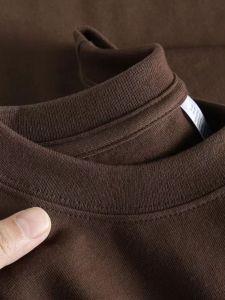 Japanese-Style Retro Brown 300G Heavy Weight Pure Cotton round Neck Short Sleeve T-Shirt Mens Summer Pure Color Versatile Half-Length Sleeve Top