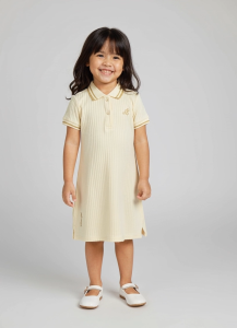 Moose Girl Cream Ribbed Collared Dress With Embroidery Details (GSDS- 511 7938 CW MDP)