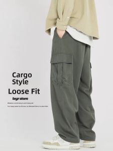 Trendy American Logging Straight Leg Workwear Pants Mens Casual Trousers Autumn Fashionable Loose Fit Long Pants