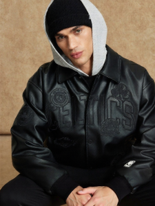 Jack Jones | Celtics Collaboration Mens Winter Coat Embroidered Loose Collar