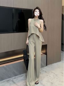 Slimming High Waist Wide Leg Pants Set Womens Fashion Summer Outfit Asymmetrical Sleeveless Top And Bottoms Ensemble