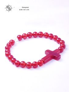 SHISHANGMEIDI | Handmade Cross Red Agate Bracelet White Crystal