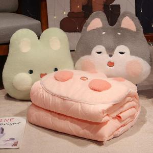 Thickened Folding Pillow Blanket Two-use Air Conditioner Carriage Pillow Office Nap Portable Cozy Warm Rabbit Ear Shaped Cushion