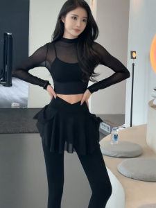 ชุดโยคะสปอร์ตสีดำ ผ้าตาข่าย แห้งเร็ว ระบายอากาศได้ดี ชุดโยคะสำหรับผู้หญิง ชุดออกกำลังกาย ฤดูใบไม้ร่วง ฤดูใบไม้ผลิ