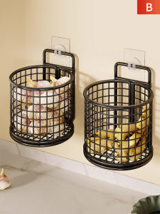 Modern Simplicity Kitchen Storage Rack Wall Mounted Garlic Onion Storage Basket No Drilling Required Carbon Steel Organizer