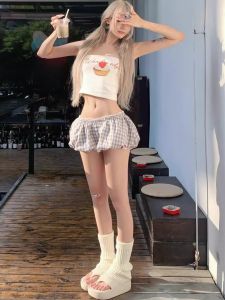 chaqi | White Letter Print Backless Crop Top Women Summer Sweet Spicy Sleeveless Wrap Chest Slim Fit Short Style Outerwear