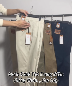 Quần Kaki 1 Ly Vĩnh Tiến 100% Cotton Trơn Ống Suông Dành Cho Trung Niên 565 Vĩnh Tiến
