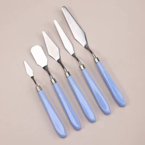 Bộ 5 Dao Bả Màu Xanh Dương Bằng Thép Không Gỉ Dụng Cụ Cạo Tranh Sơn Dầu Dao Trộn Màu Nước Màu Acrylic Dụng Cụ Nghệ Thuật Chuyên Nghiệp