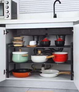 ●SG Stock● 1/2 Tiers Full Metal Kitchen Under Sink Expandable Organizer Rack Retractable Countertop Organizer Rack Desktop Organizer Rack Kitchen Shelf Kitchen Rack Bathroom Under Sink Storage Rack Lid/Pot/Pan Storage Rack Cabinet Organizer Shelf