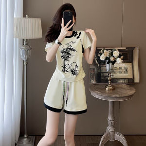 Morning Breeze Elegant Casual Sports Set Women Summer 2024 New Chinese Style Button Short Sleeve T-Shirt Two-Piece Cotton Suit
