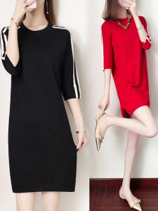 plus Size Ice Silk Knitted Dress Casual Loose Midi Length Spring Autumn Womens Fashion New 2025 Sleeveless Comfortable Dress