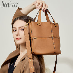 BeeGreen กระเป๋าถังแบบคลาสสิกหนังแท้สำหรับผู้หญิงกระเป๋าสะพายไหล่หรูหรากระเป๋าถือสำหรับเดินทางทุกวัน