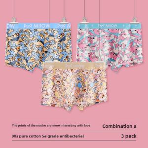 miiow | Pure Cotton Sporty Briefs For Men Thin Design Summer Underwear Cute Short Pants Teenage Boys Cartoon Print Comfortable Innerwear