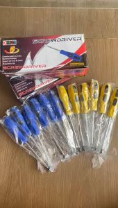 1 LUSIN 12 Pcs Obeng gagang KARET Ujung HITAM Magnet Plus Minus - HDT JH-21 5" 5 inch