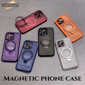 【Có vòng bảo vệ ống kính máy ảnh của điện thoại 】Kisscase Ốp lưng iphone15promax ốp lưng 360 ° vô hình với vỏ vòng bảo vệ ống kính máy ảnh của điện thoại tương tự giá đỡ xoay vỏ magsafe cho apple15 mới ốp điện thoại cho iphone cứng di động pc trắng đục mờ