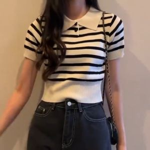 🔥[C141] Áo len thun Montoghi dệt kim QC cổ polo KẺ SỌC BO GẤU tay ngắn Quảng Châu - kholenqc