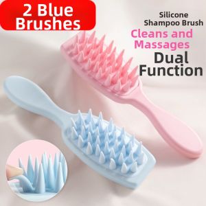 Long Handle Silicone Hair Brush Massage Comb Bath Cleaning Brush Shampoo Tool Hair Detangler Household Personal Care Tool