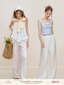 กางเกงขายาวทรงหลวมบางเฉียบเย็นสบาย Kroche ผ้าไหม Lyocell ฤดูร้อน 2024 กระดุมหนึ่งชั้น เอวสูง กางเกงขายาวทรงหลวมสบาย ๆ