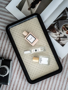 Shy Pear Wooden Frame Leather Plate Entryway Key Jewelry Display Tray Aromatic Toast Tray Irregular Shape French Style